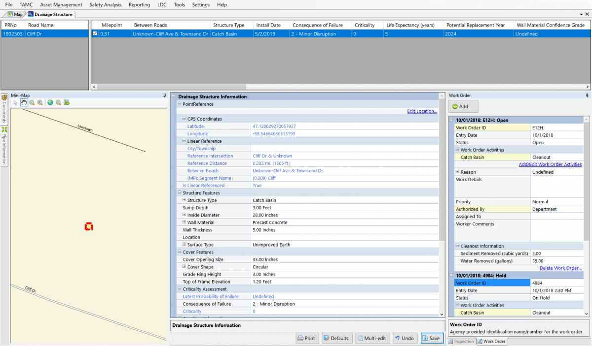 The Drainage Structure module helps you keep track of the condition, location, and other details about your drainage structures